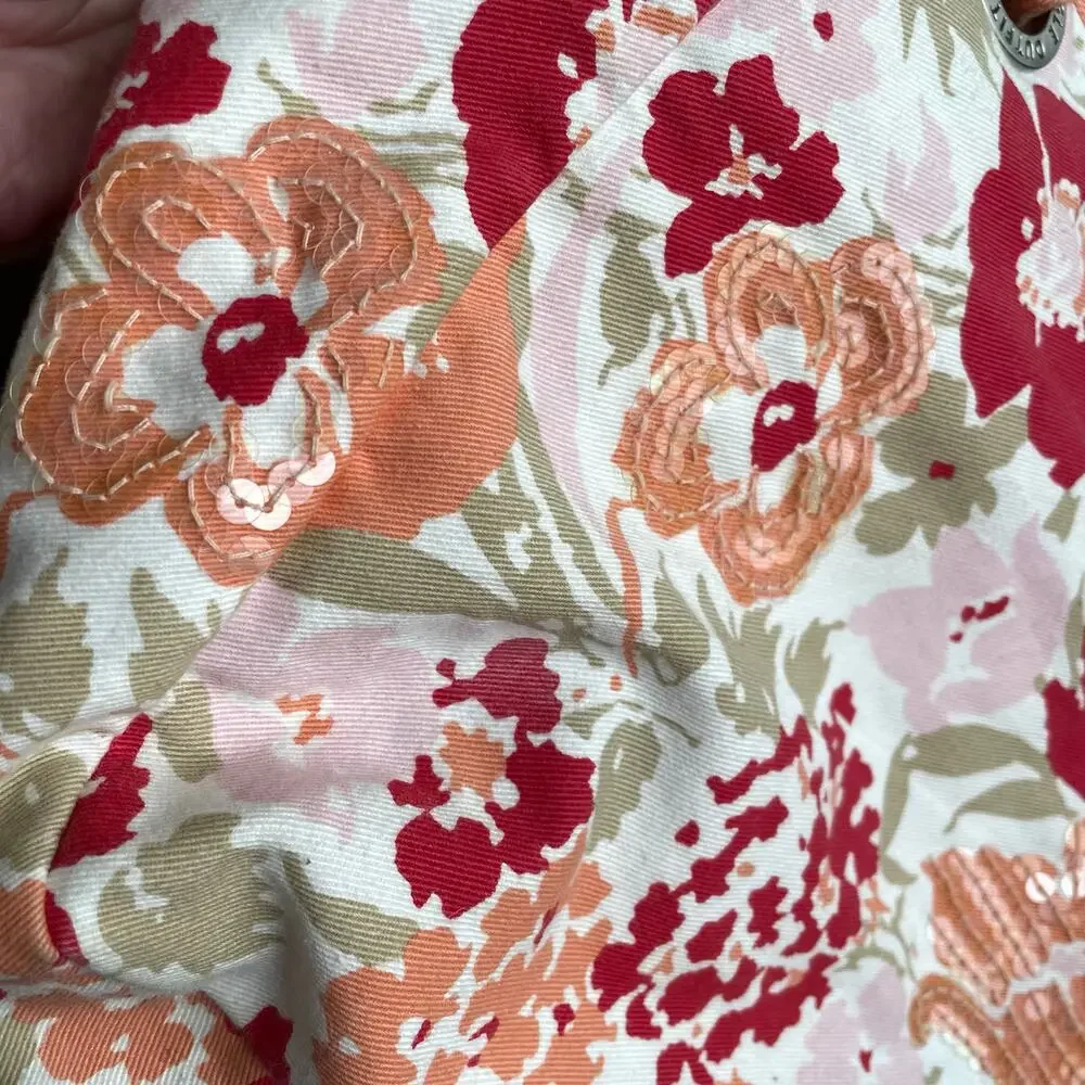 American Eagle Floral Sequined Canvas Tote Bag Cloth Shoulder Salmon Peach
